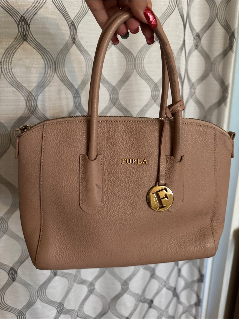 Furla Tessa authentic Pebble Leather Satchel outer stains